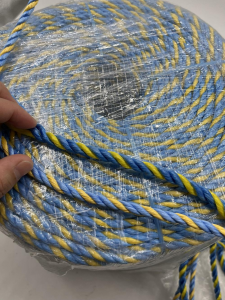 Blue/yellow Color UV Resistance 6mm Telstra Rope 3 Strand PP Split Film Rope For Cable Hauling