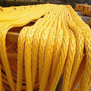 12 gijų geltona 56 mm jūrinio vilkiko UHMWPE Spectra švartavimo virvė