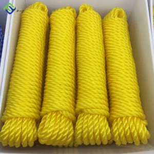 Žltá farba 3 pramenné skrútené PP polypropylénové lano