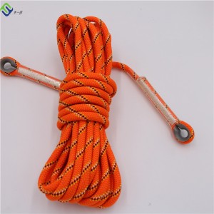 Polyester Static Safety Climbing Rope 8mmx30m ពណ៍ខ្មៅ ជាមួយ Carabiber នៅខាងចុងនីមួយៗ
